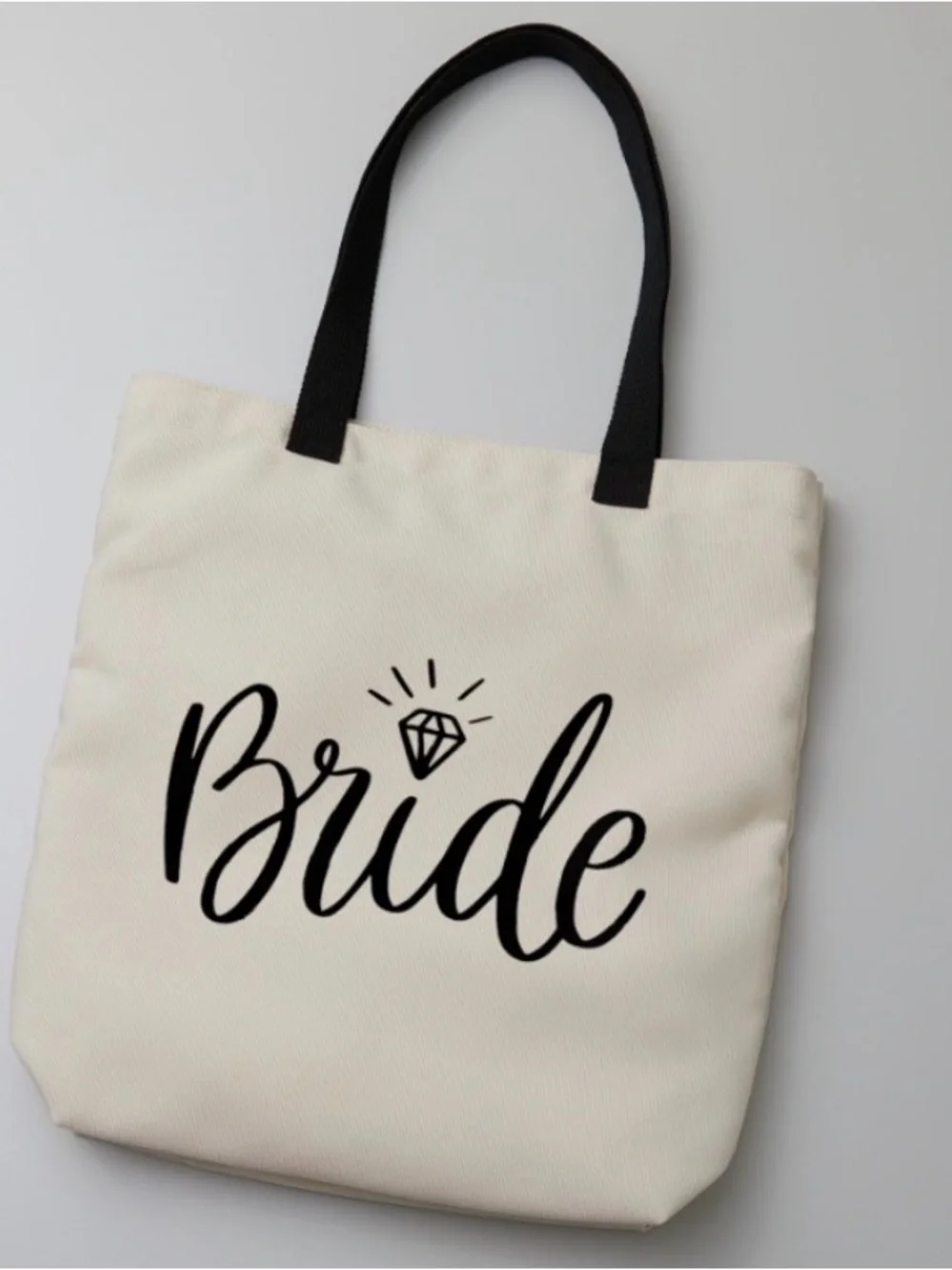 Bride Canvas Tote Bag with Black Handles Wedding 19 in x 14 in